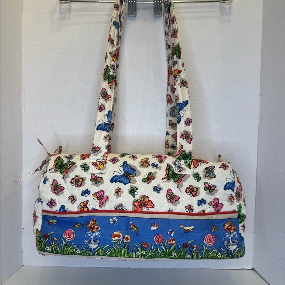 Quilted Cotton Duffle Bag with Coin Purse. Butterfly Garden Motif